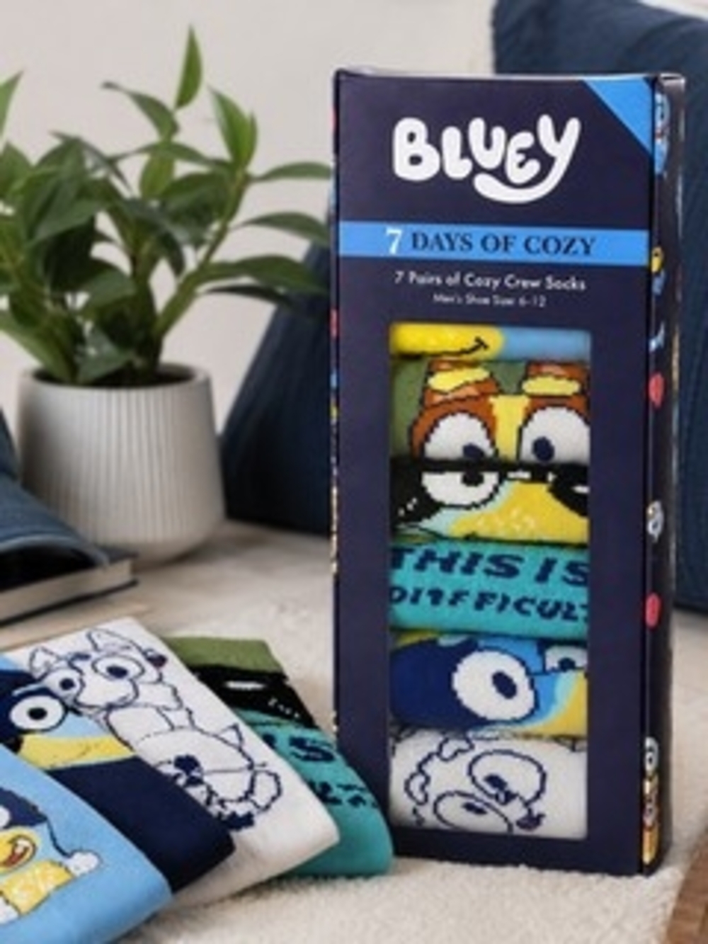 Bluey Men's 7-Pack Cozy Crew Socks - Multi-Color Size 6-12